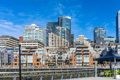 Condos or apartments along the waterfront in seattle, washington.