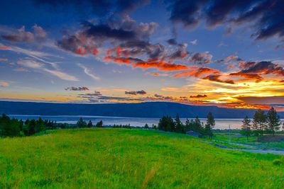 Scenic view of field against sky during sunset