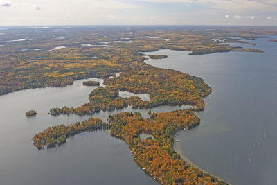 High angle view of sea against sky