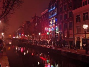 View of illuminated buildings at night