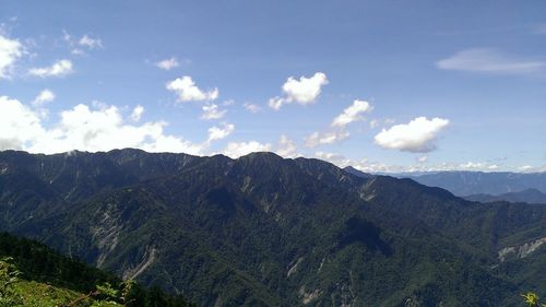 Scenic view of mountains against cloudy sky