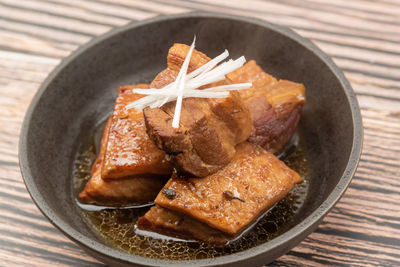 High angle view of food in bowl on table