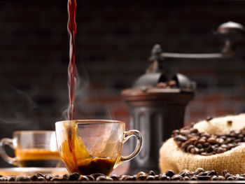 Close-up of coffee cup on table