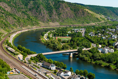 High angle view of bridge over river in city