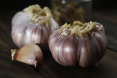 Close-up of garlic on table