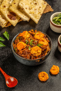 High angle view of food on table
