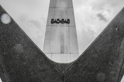 Low angle view of building against cloudy sky