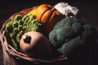 Close-up of pumpkin and broccoli