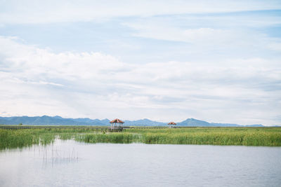 Scenic view of lake against sky