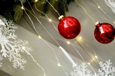 Close-up of christmas ornaments on water