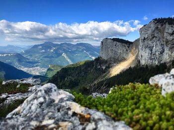Scenic view of rocky mountains against sky