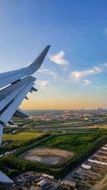 Aerial view of city against sky