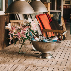 Close-up of flower vase on table