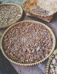High angle view of wicker basket on table