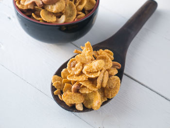 High angle view of dessert in bowl on table