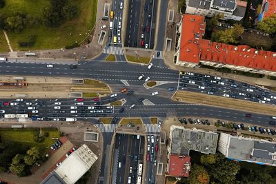 High angle view of traffic on road in city