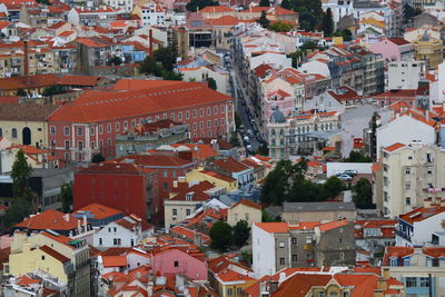 High angle view of buildings in city