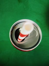 High angle view of coffee cup on table