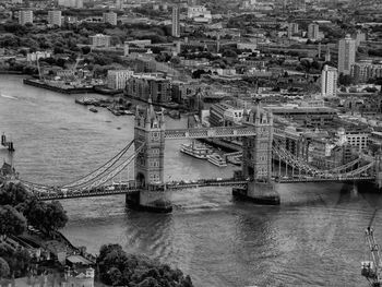 High angle view of suspension bridge