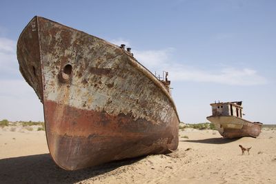 Abandoned boat on beach