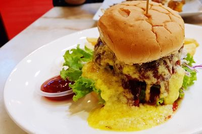 Close-up of meal served in plate