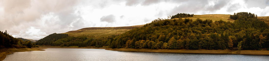 Panoramic view of lake and trees against sky