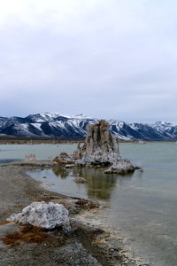 Scenic view of snowcapped mountain against sky - mono lake california