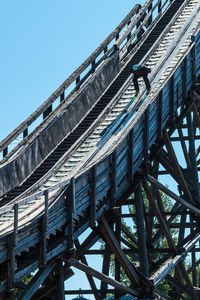 Low angle view of bridge against clear blue sky