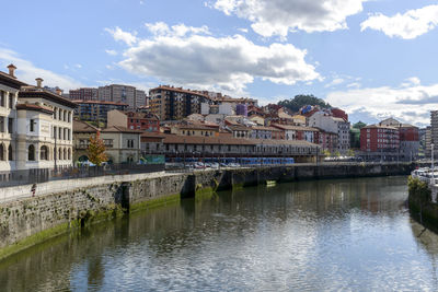 River by buildings against sky in city