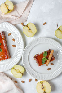 High angle view of fruits in plate on table