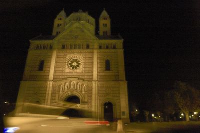 Illuminated building at night