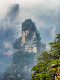 High angle view of old ruined during foggy weather