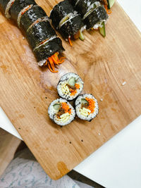 High angle view of food on cutting board