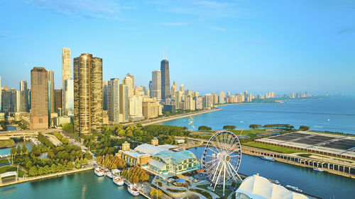 High angle view of city at waterfront