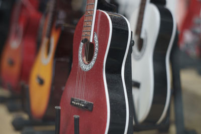 Close-up of classical guitars