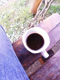 High angle view of coffee on table