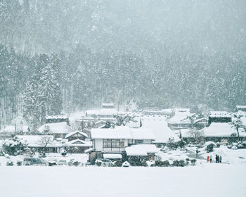 Aerial view of snow covered field