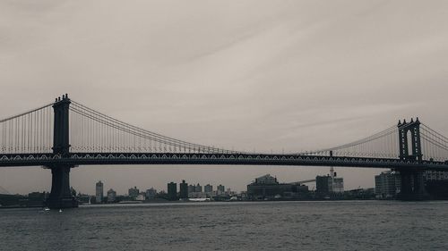 View of suspension bridge over river