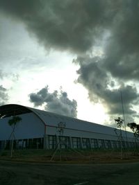 View of field against cloudy sky