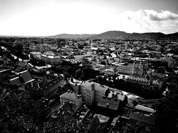 High angle view of cityscape against sky