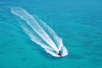 High angle view of person boating on sea