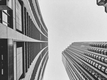 Low angle view of buildings against clear sky