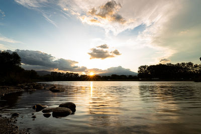 Scenic view of lake against sky during sunset