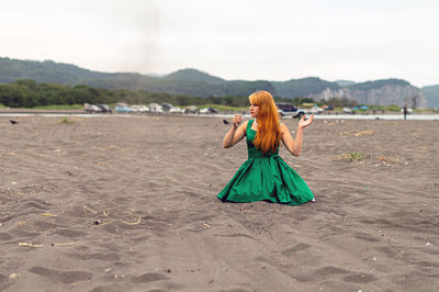 Beautiful woman relaxing at beach