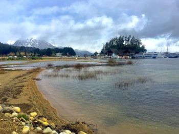 Scenic view of lake against sky