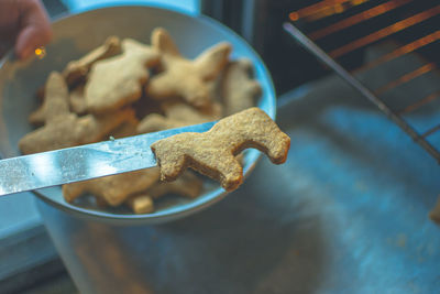 High angle view of cookies on table