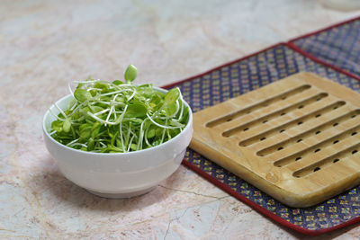 High angle view of vegetables in bowl on table