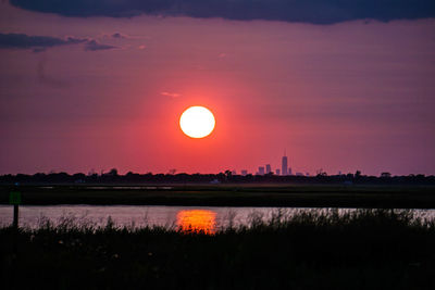 Scenic view of field against sky during sunset