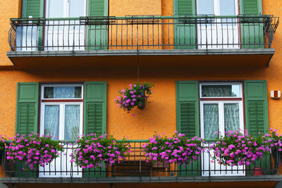 Flower decorations on building balconies