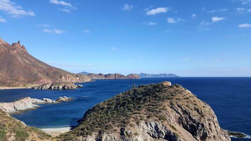 Scenic view of sea against blue sky